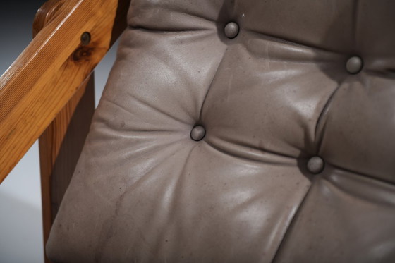 Image 1 of Fauteuil pliant Kon Tiki en cuir rare, conçu par Gillis Lundgren pour IKEA Suède.