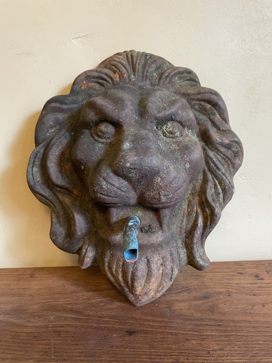 Antikas Bec Verseur Tête De Lion Gargouille - Fontaine Murale Fonte Rouillée 35cm