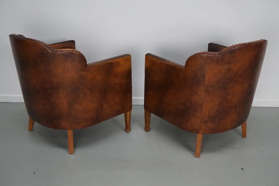 Image 1 of Poltrone club olandesi vintage in pelle color cognac, set da 2