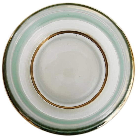 Image 1 of Art Deco joyero de vidrio verde menta oro 1950s