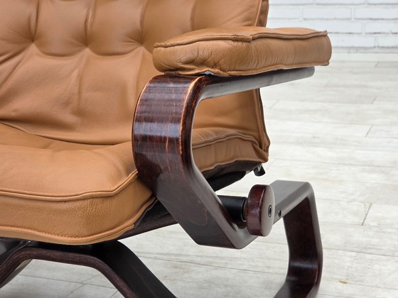 1970s, Norwegian design, adjustable armchair, leather, bentwood. (photo 18 of 25)