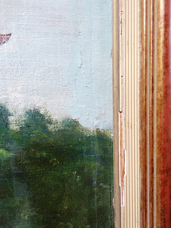 Image 1 of Grand tableau "Villa Camille" ancien années 40-60 huile sur toile signé M.Lesoll