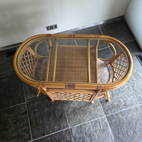 Vintage bamboo and rattan dining set (bistro set) with glass top (photo 5 of 10)