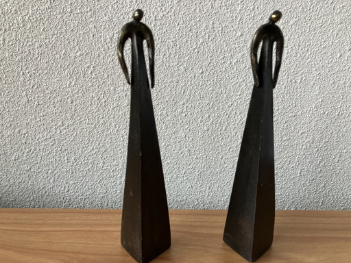 Slanke Bronzen Beeldjes Van 2 Dames 