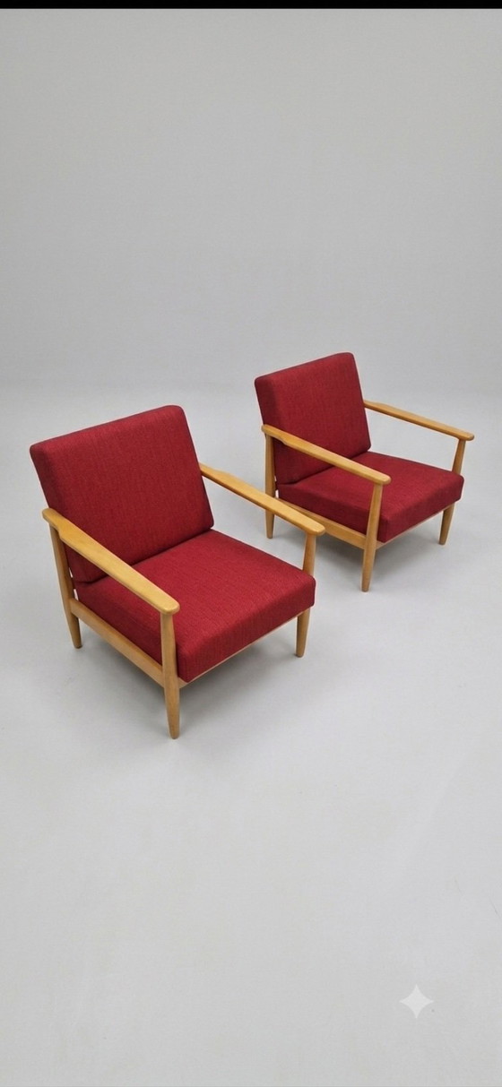 Image 1 of Mid-century modern zitmeubelset (3 stuks) toegeschreven aan Knoll Antimott – spindelbank en 2 fauteuils
