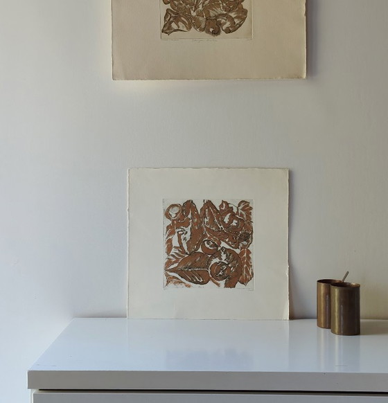 Vintage koperkleurige ets - handgeschilderd - A.Dombrowsky - 1977, Giclée Prints, Anders, Papier, Zwart (foto 7 van 7)