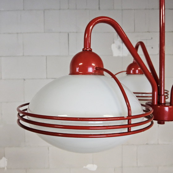 Image 1 of Vintage Red Space Age Pendant Lamp / Chandelier (stilnovo) Sputnik (Italian design)