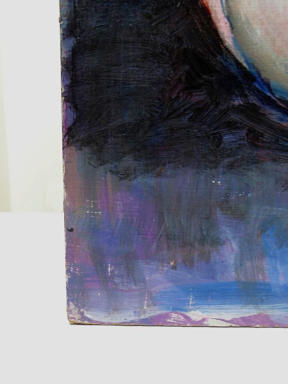 Image 1 of Large painting of a nude woman from behind, modern oil on panel, vintage style