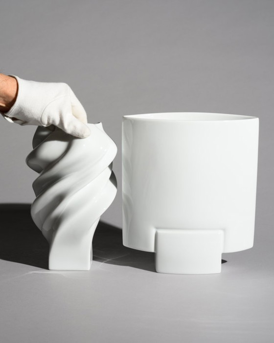 Image 1 of Rosenthal Porcelain Vase Duo “Debut” by Michael Boehm & “Squall” by Cédric Ragot