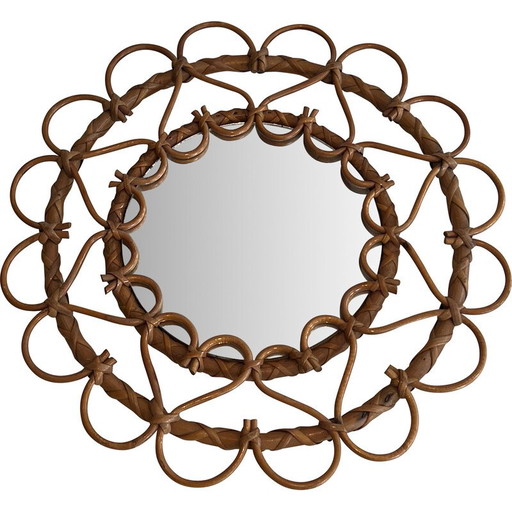 Specchio vintage in rattan, 1970