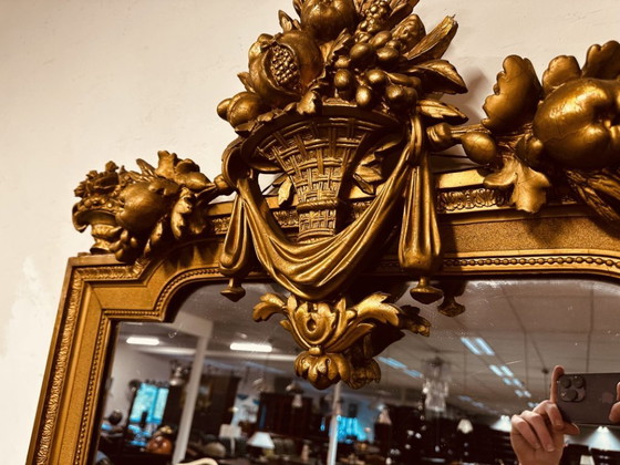 Large Antique Golden Baroque Mirror with Crest – Glass (photo 11 of 14)