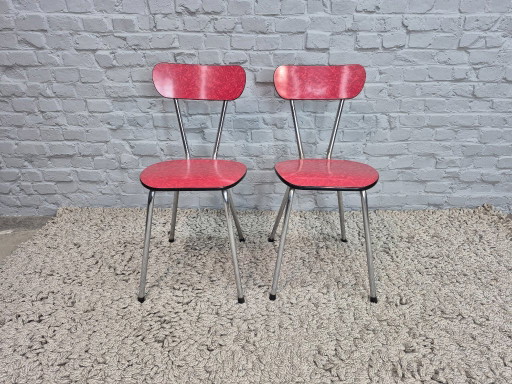 Set of 2 Vintage Design Kitchen Chairs by Brabantia, Red Marbled Formica, The Netherlands, 1960s (photo 2 of 7)