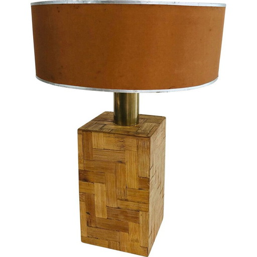 Lampada d'epoca in intarsio di paglia, 1950