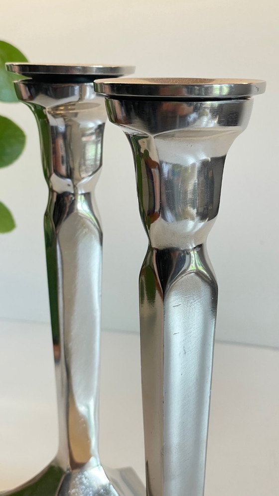 Image 1 of Coppia di candelieri vintage in fusione di alluminio cromato