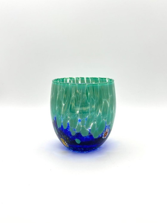 Image 1 of Set di 7 bicchieri in vetro soffiato veneziano con murrine Effetre Murano fuse nel vetro, hand made in italy.