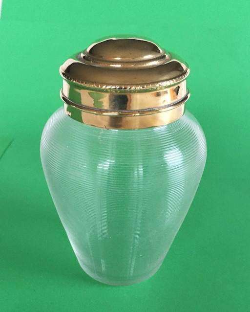 Antica scatola da tè in vetro retinato frisone con tappo in ottone