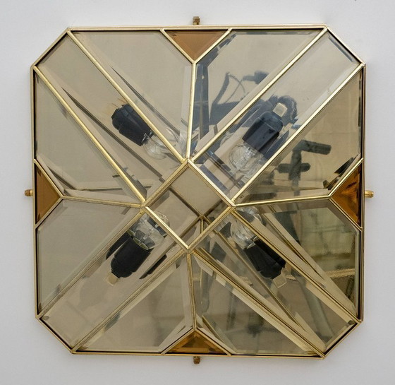 Image 1 of Plafoniere italiane di metà secolo in ottone e vetro smerigliato, '70