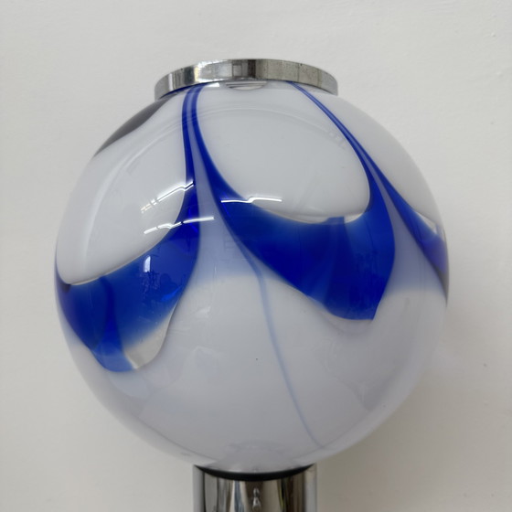 Image 1 of Mid-Century Large Glass Table Lamp with Blue Swirl, 1970s Italy
