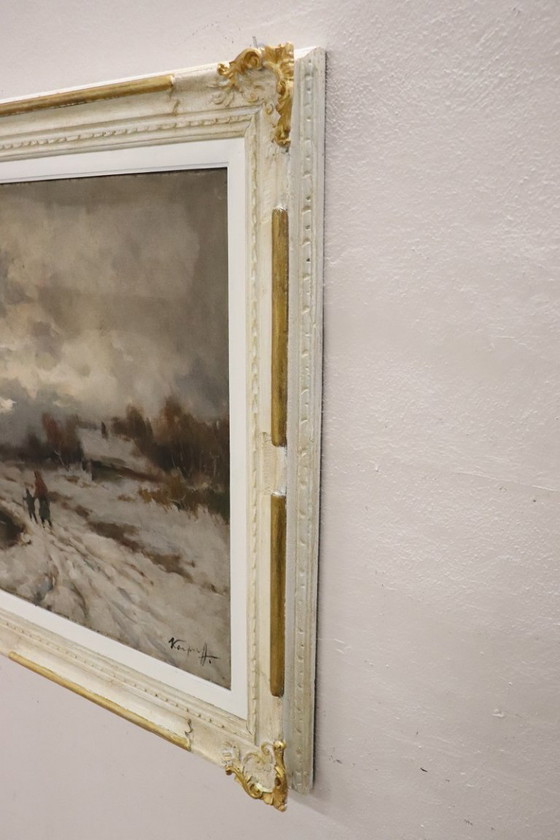Image 1 of Dipinto ad olio su tela, Paesaggio invernale, firmato Karpoff