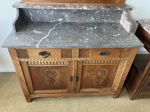 Kaptafel en bijzet met spiegel en marmeren blad
