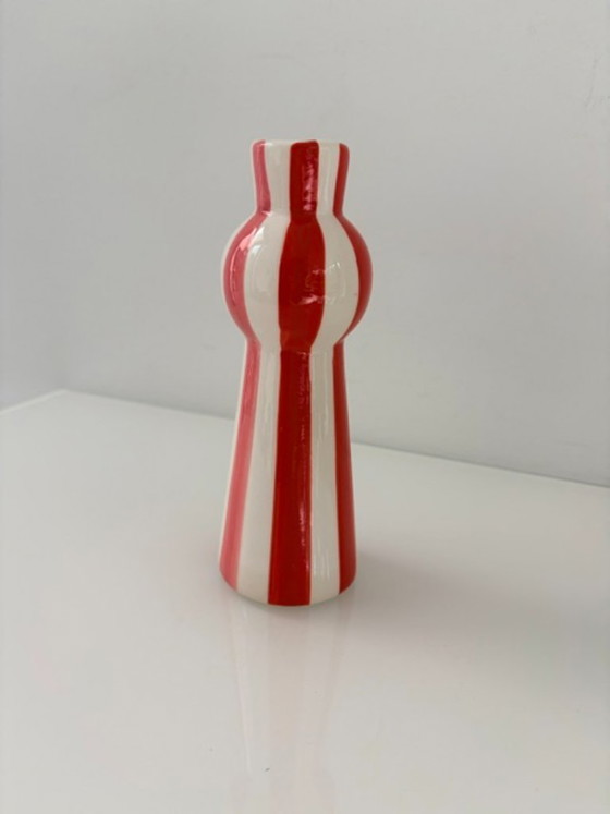 Portacandele Dipinto a Mano a Strisce Rosso-Rosa-Bianco – Ceramic (photo 7 of 9)