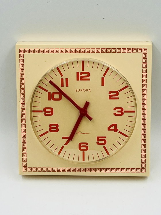 Image 1 of Vintage Europa wall clock, red and cream, 1970s