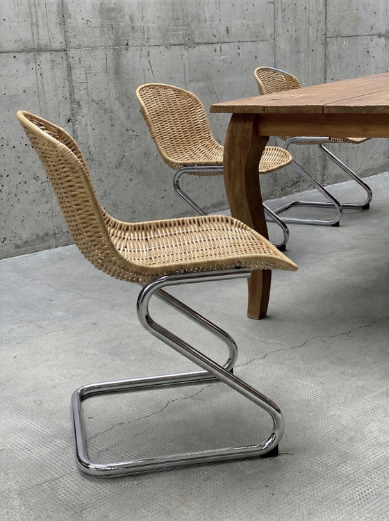 Image 1 of SET OF 6 RATTAN CHROME CANOPY CHAIRS IN THE GASTONE RINALDI STYLE, ITALY 1970s