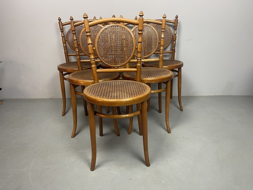 Set van zes authentieke eetkamerstoelen, vervaardigd door Josef Hofmann - Wenen/Bielitz, Oostenrijk, jaren 1920. Ref: CH2005