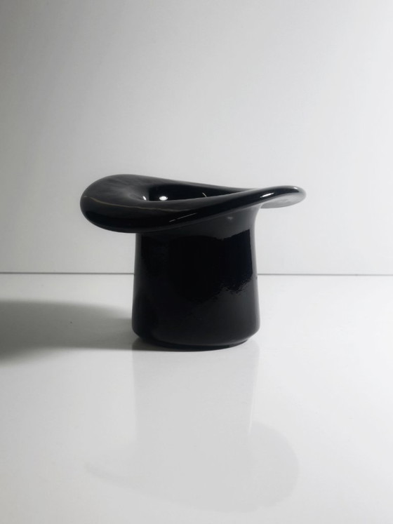Image 1 of Vaso cilindrico in vetro vintage, portapenne da ufficio anni '80, cappello nero