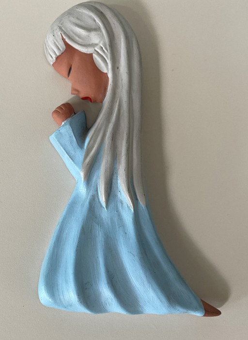 BJS Weesp - Décoration murale vintage en céramique peinte à la main représentant une jeune fille en prière