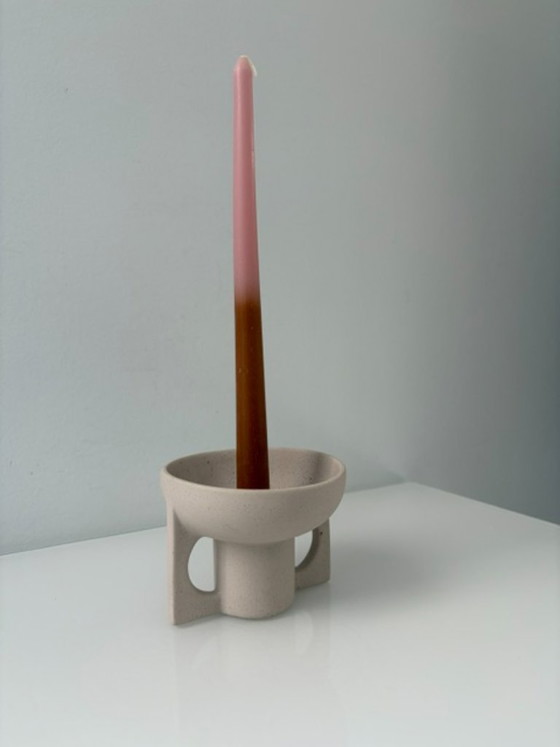 Portacandele di design in ceramica color sabbia moderno minimalista, Beige (foto 5 di 11)