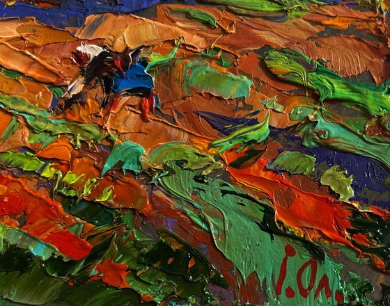 Image 1 of Original Oil Painting Summer Village Landscape Sunny day in the garden