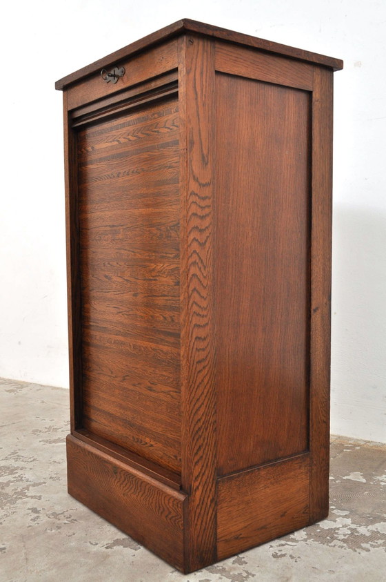 Image 1 of Vintage English Roller Door Cabinet in Oak 1930s