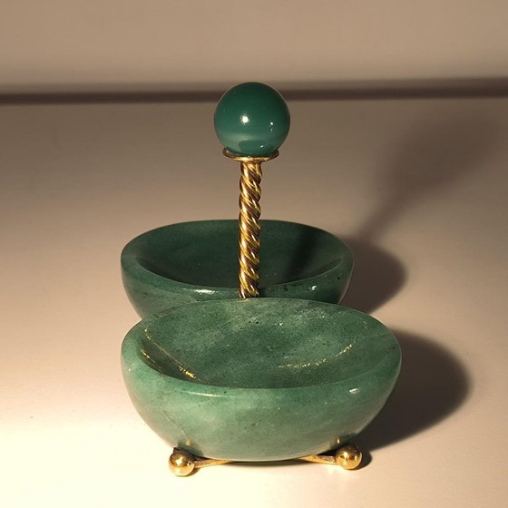 Salière double et coupelle à condiments en argent, vermeil et aventurine par Wolfers Frères, 1950 (photo 4 of 13)
