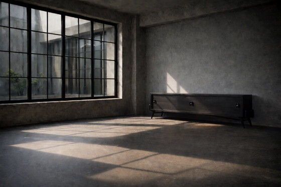 Image 1 of Vintage Mid-Century Scandinavian Modern Dark Oak Sideboard with Wooden & Metal Handles, 1960s