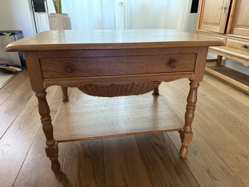 Danish Mid-Century Oak Sewing / Side Table by Henning Kjærnulf (1960s) – opbergkast, Wood