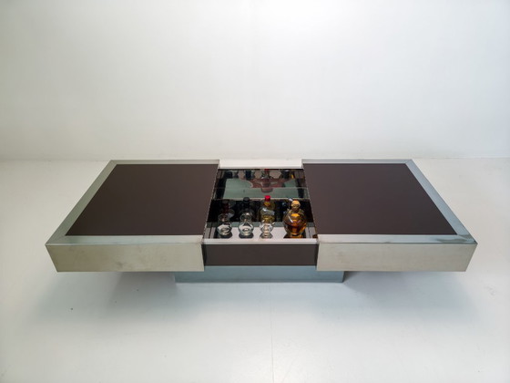 Image 1 of Willy Rizzo für Cidue ausziehbarer Couchtisch mit versteckter Bar – Italien, 1970er Jahre