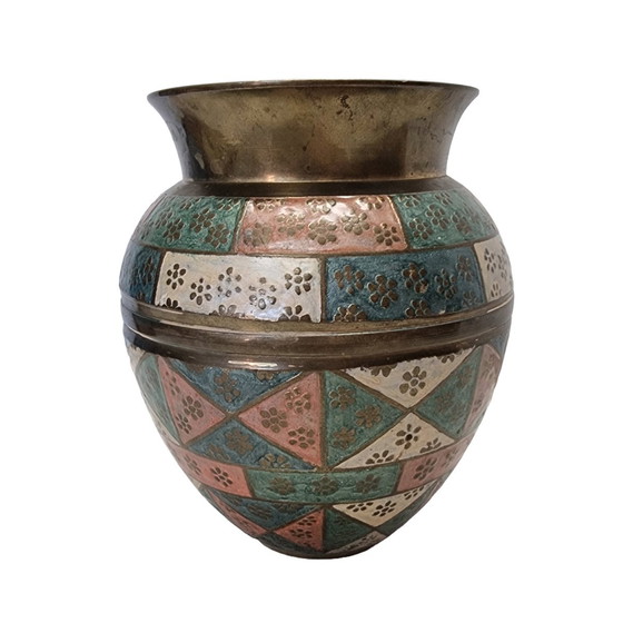 Image 1 of Vase en laiton peint de l'Inde