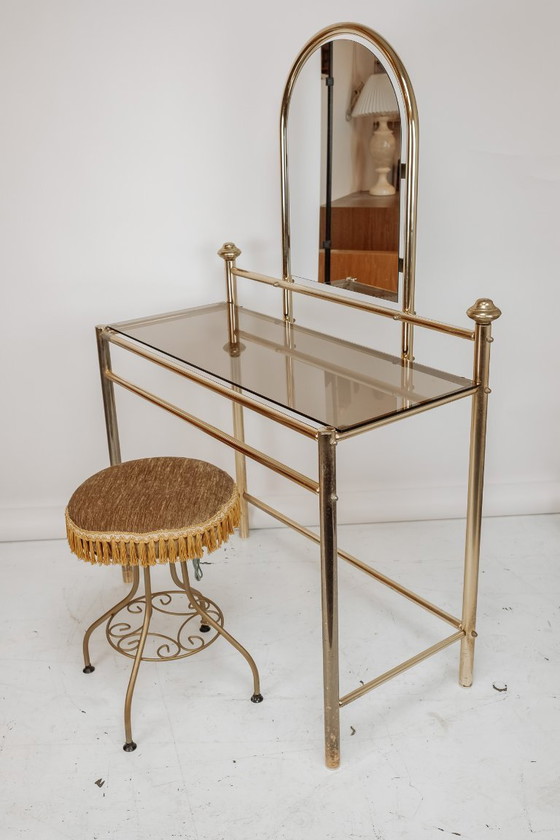 Image 1 of Vintage brass vanity table with stool