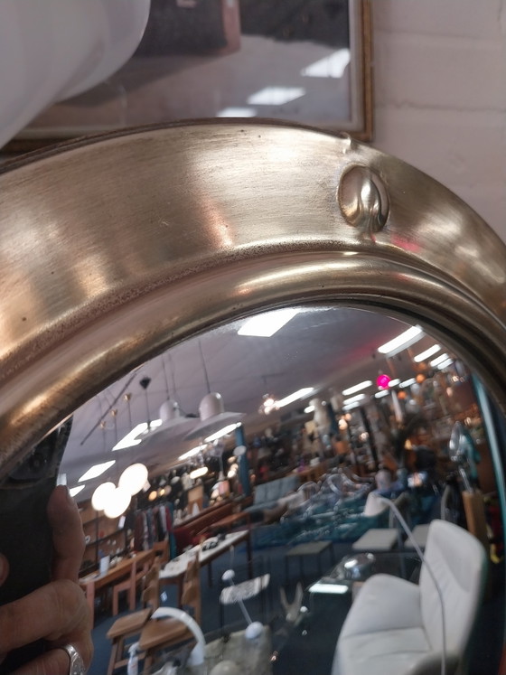 Image 1 of 1 x convex spiegel in scheepsraam motief messing rand 1960's 40cm 