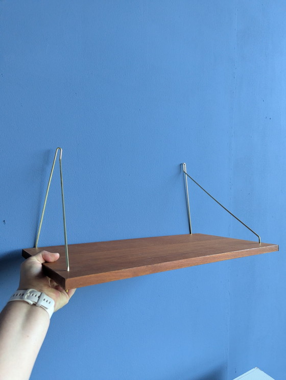 Vintage Deense teak wandplank 1960s – Wandrek, Brass, Wood (photo 7 of 10)