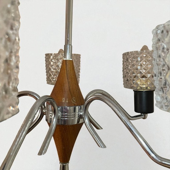 Image 1 of Skandinavisches Mid-Century Beleuchtungsset aus Teakholz, geschliffenem Glas und poliertem Metall (1950-60er Jahre)