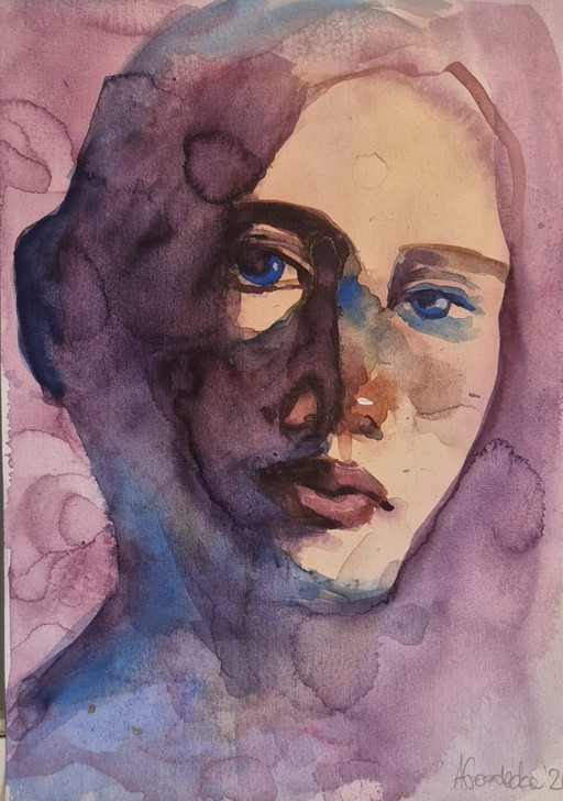 Woman-Improvisation, Anna Masiul-Gozdecka, Acrylics and Watercolor on Paper, Signed, 2026