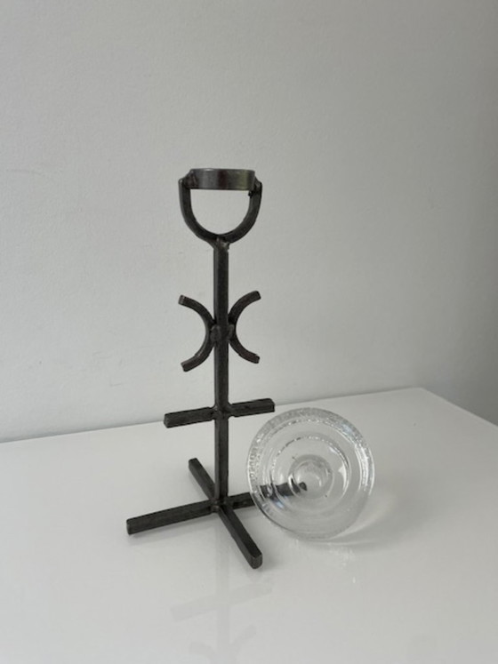Image 1 of Rare vintage Brutalist candlestick – wrought iron & glass