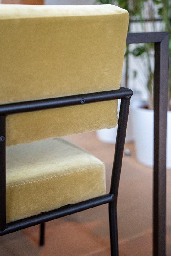 Image 1 of Fest Monday dining set: 3 chairs + bench (Royal Pistachio / black frame / armrest)