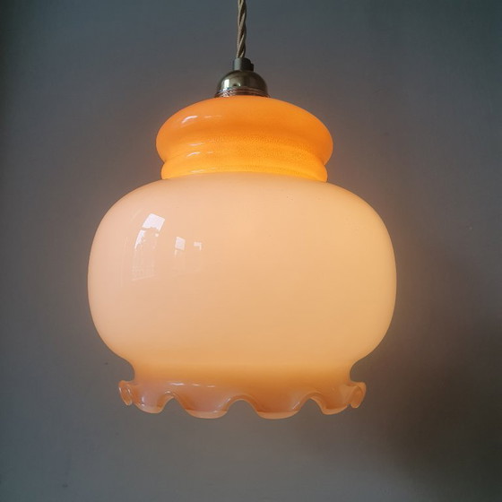 Vintage Glass Pendant Lamp - Flower Calyx design from France, Metal, Gold (photo 4 of 18)