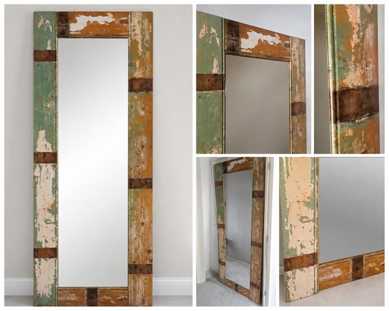 Robuuste Unieke Landelijke Passpiegel Van Oud Hout 2 X 76 – Wood, Glass (photo 2 of 5)