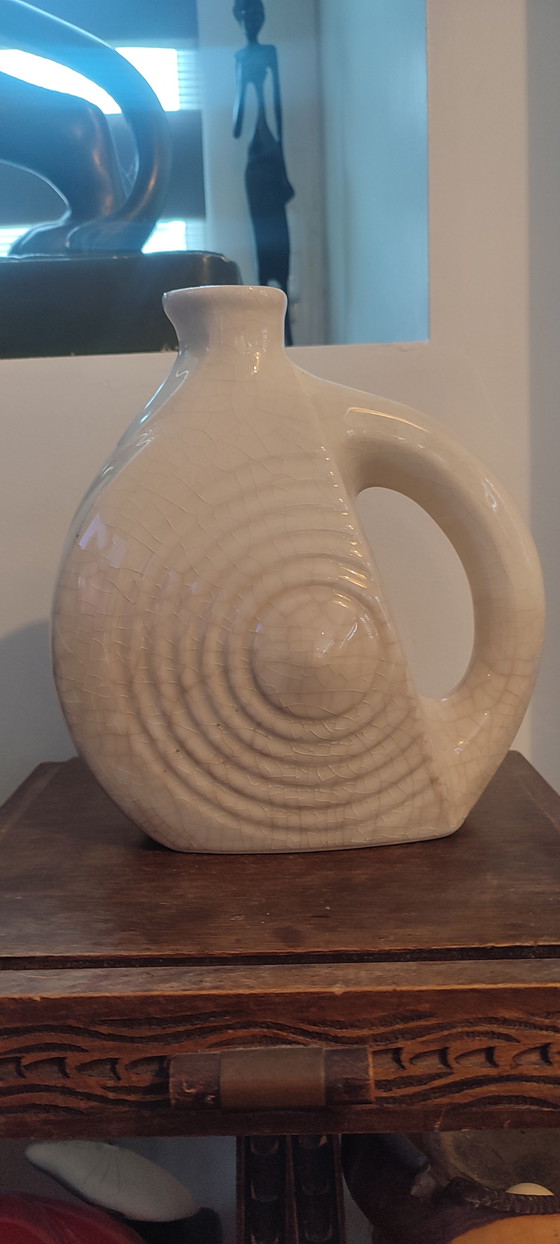 Image 1 of Pitcher, vintage crackled ceramic vase