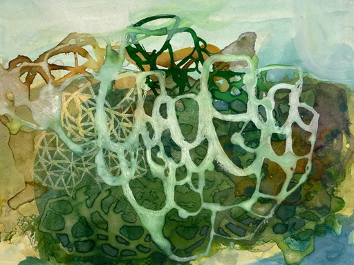 Tributaries - Origineel Abstract Aards Koele Tint Aquarel Blad Schilderij