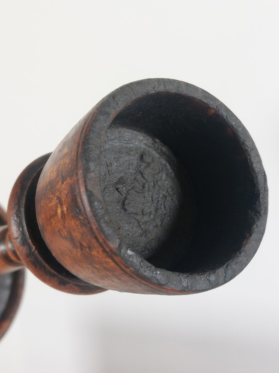 Image 1 of Candeliere antico in stile naif tornito, patina, arte popolare, scandinavo